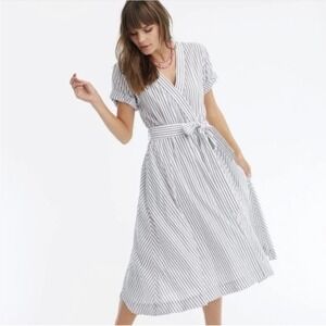 Xirena Winn Dress Womens S Blue White Stripe Wrap Midi Cotton NWT $319